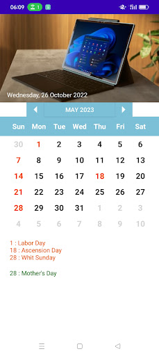 Sweden Calendar Screen 2