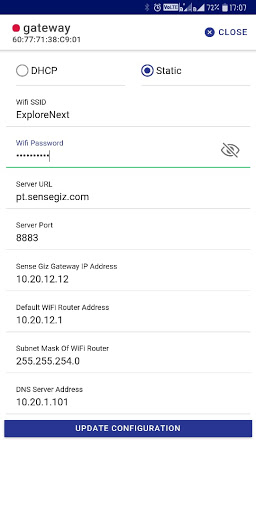 Android application SenseGiz Configuration App screenshort