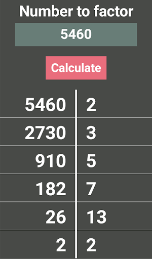 Android application Prime factors screenshort