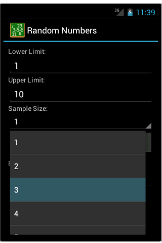 Android application Random Numbers screenshort