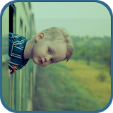 Cute boy with train theme icon