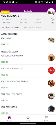 Android application Açai com Café screenshort