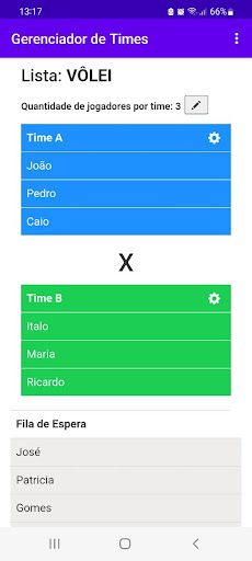 Android application Gerenciador de Times screenshort