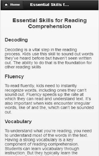Reading comprehension skills Screen 3