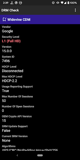 Android application DRM Check - DRM Info screenshort