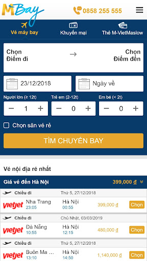 Android application Ve may bay screenshort