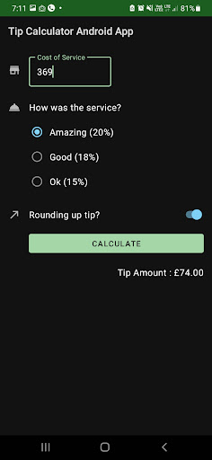 Tip Calculator Android App Screen 3