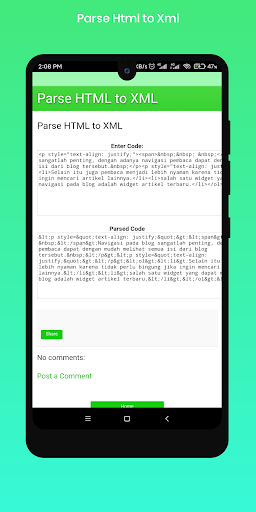 Parse HTML to XML Screen 2