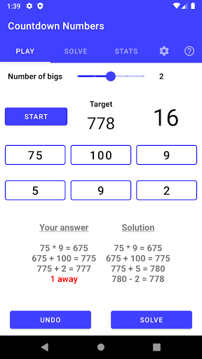 Android application Countdown Numbers screenshort