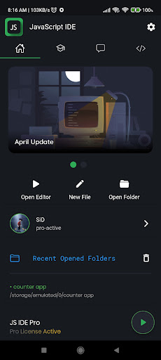 JavaScript Editor - Mobile IDE Screen 2