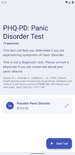 Android application Panic Disorder Test screenshort