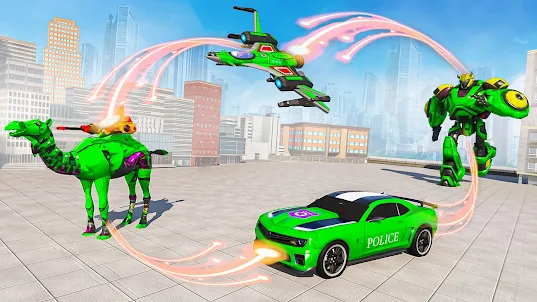 Police Flying Robot Car Game
