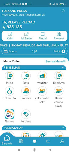 Android application TOEKANG PULSA screenshort