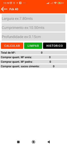 Android application calcular concreto screenshort