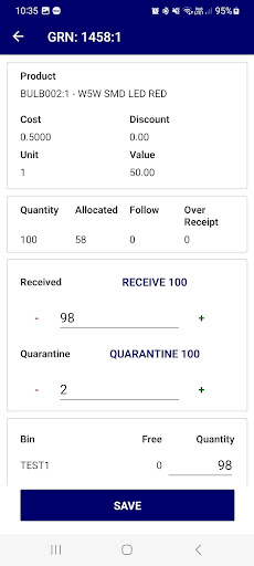 MACE Mobile Goods Received Screen 3