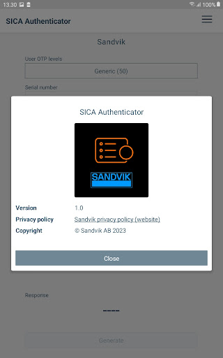 SICA Authenticator Screen 2