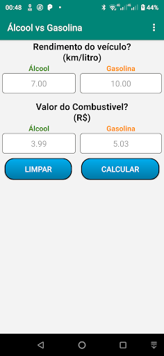 Android application Álcool vs Gasolina screenshort