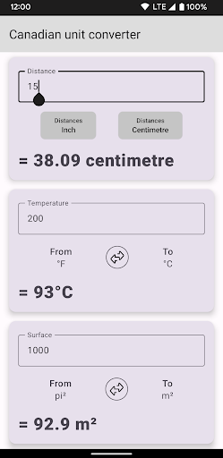 Units converter Screen 2