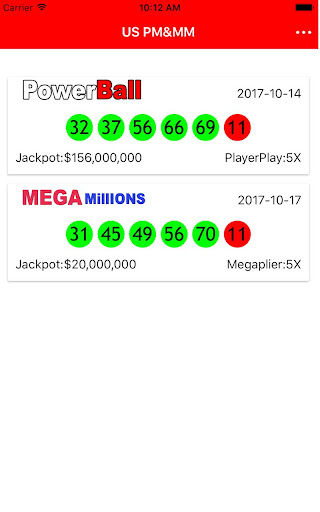 PowerBall & MEGA Millions Tool Screen 2