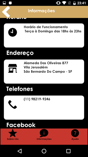 Android application Pizzaria La Cacciola screenshort