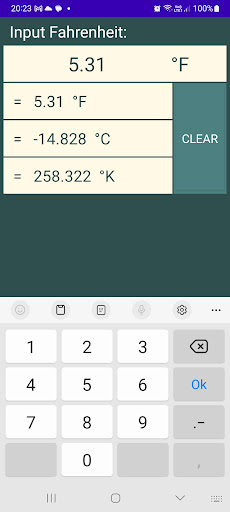 Android application Fahrenheit Celsius Kelvin screenshort