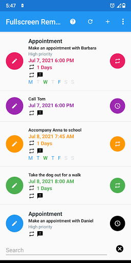 Android application Fullscreen Popup Reminder screenshort