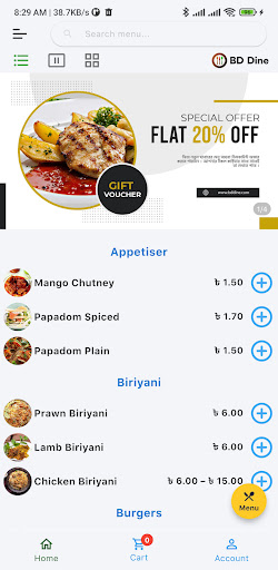 Android application BD Dine screenshort