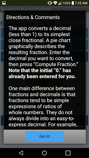 Decimal to Fraction Explorer Screen 3