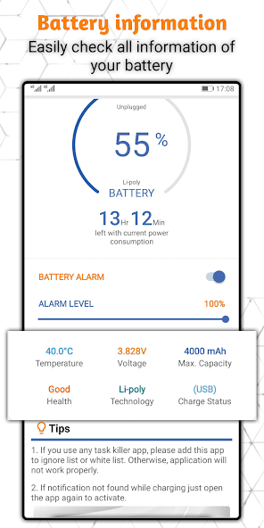 Battery 100% Alarm 4.1.29 APK + Mod (Unlocked / Pro / High Damage) for Android