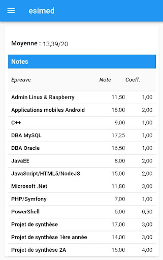 Android application esimed étudiants screenshort