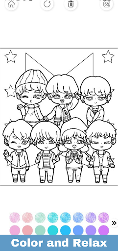 Chibi K Pop Coloring Glitter