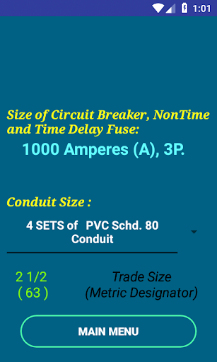 PEC Conductor Size Calculator Screen 2