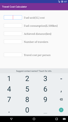 Android application Travel Cost Calculator screenshort