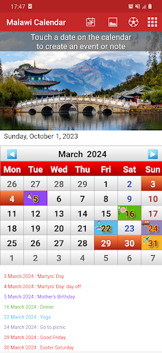 Android application Malawi Calendar 2024 screenshort