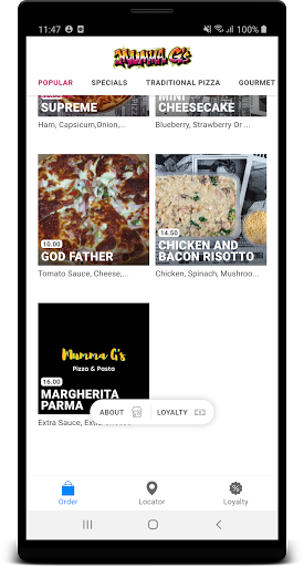 Android application Mumma Gs Pizza screenshort