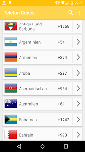 Telefon-Codes der Welt Screenshot
