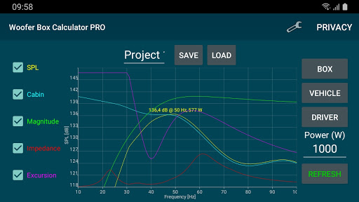 Android application Woofer Box Calculator PRO screenshort