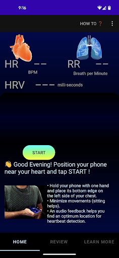Android application EZ Heart & Respiration Monitor screenshort