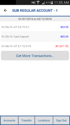 IRFCU Mobile Banking Screen 2