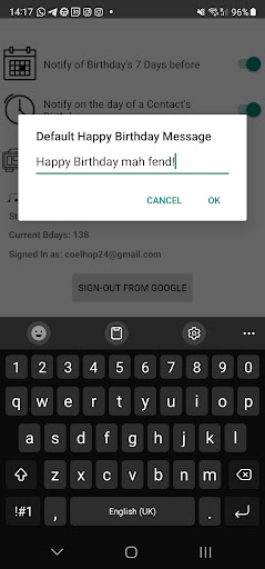Birthday Notifications Screen 3