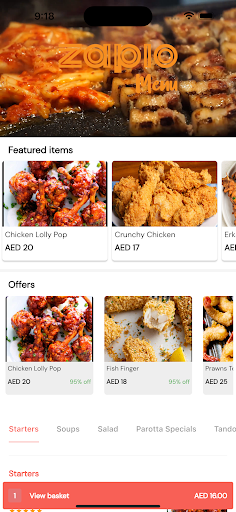 Android application Zapio Menu screenshort