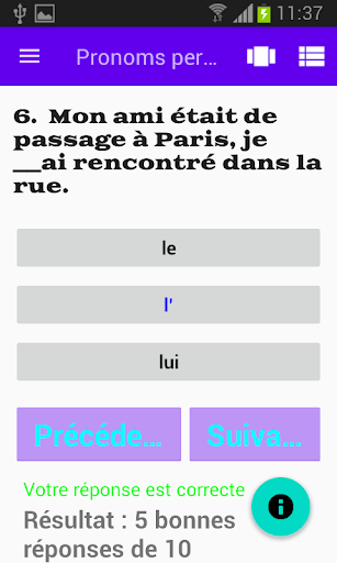 French Quiz App Screen 3