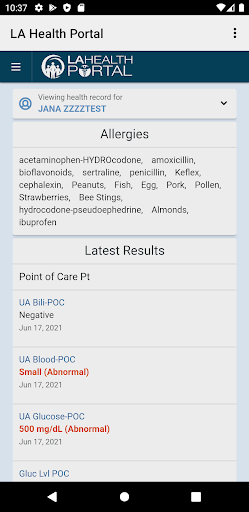 Android application LA Health Portal screenshort