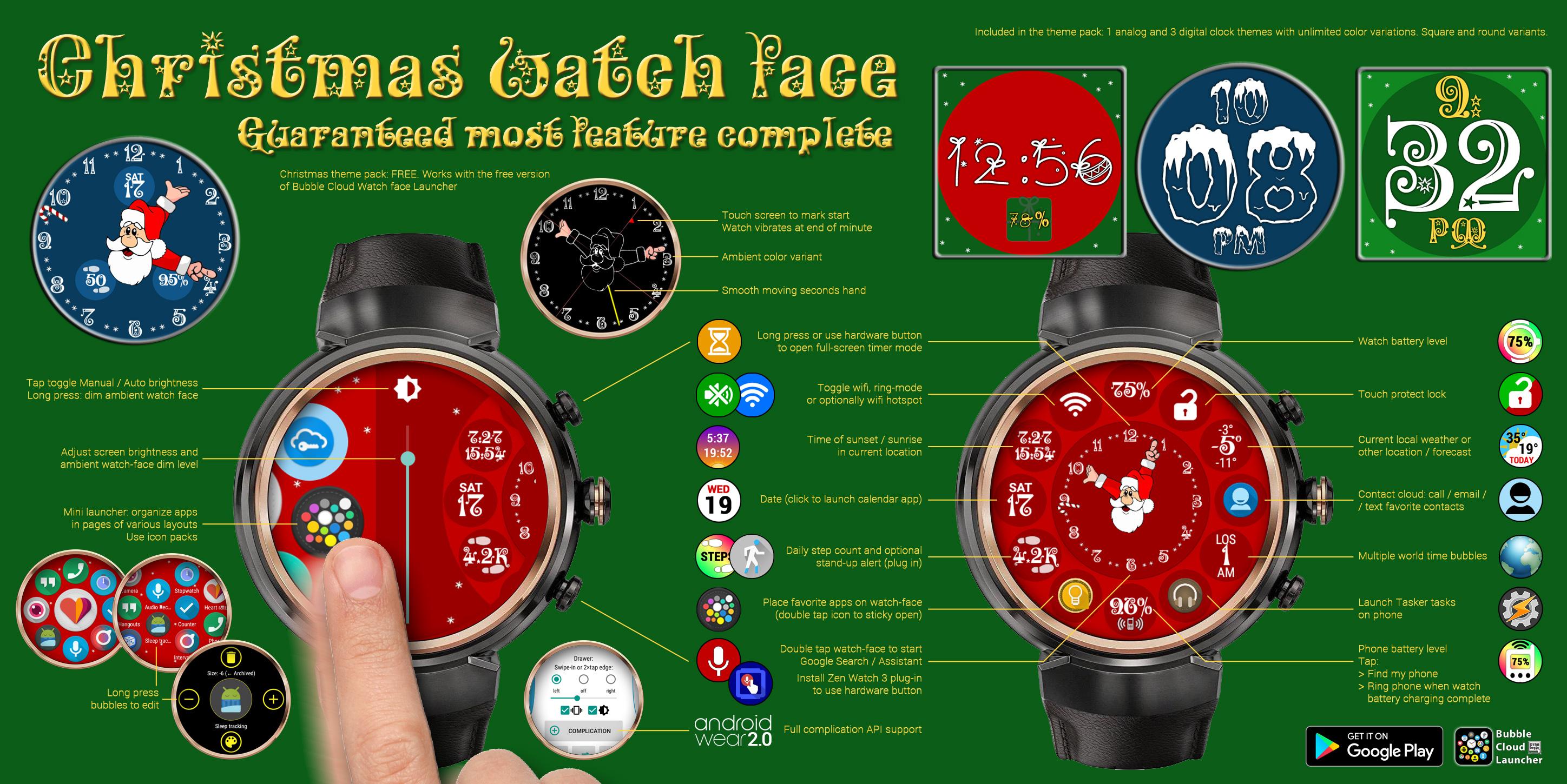 Android application Christmas Watchface theme pack screenshort