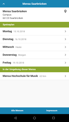 Android application Mensa Saarbrücken screenshort