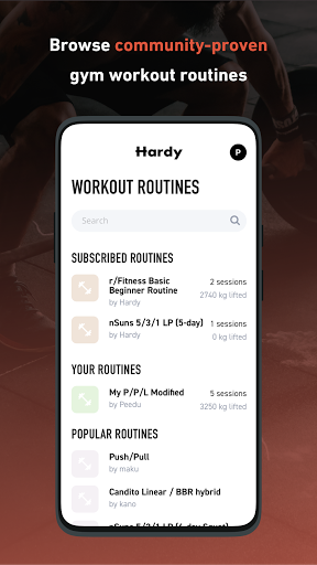Screenshot of Hardy: smart workout routines