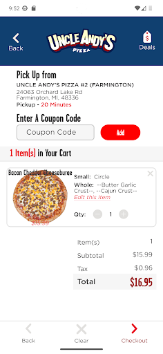 Screenshot of Uncle Andy’s Pizza