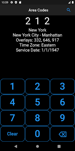 Area Codes Screen 3