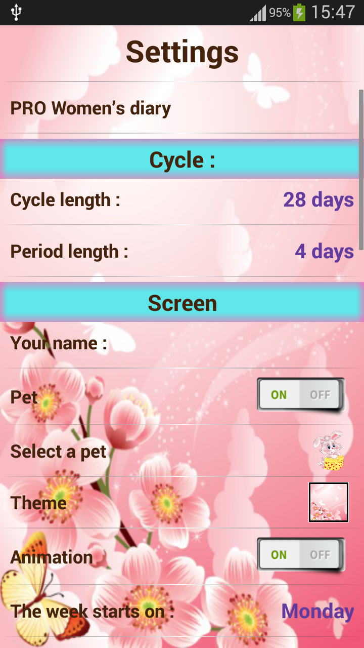 Android application Woman diary (calendar) screenshort