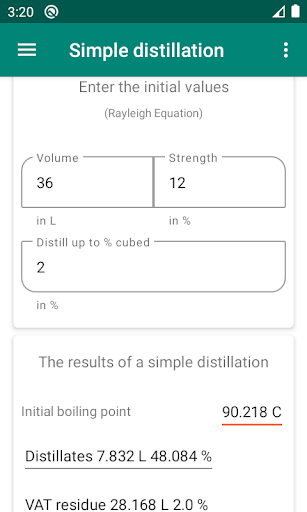 Moonshine calculator Screen 2